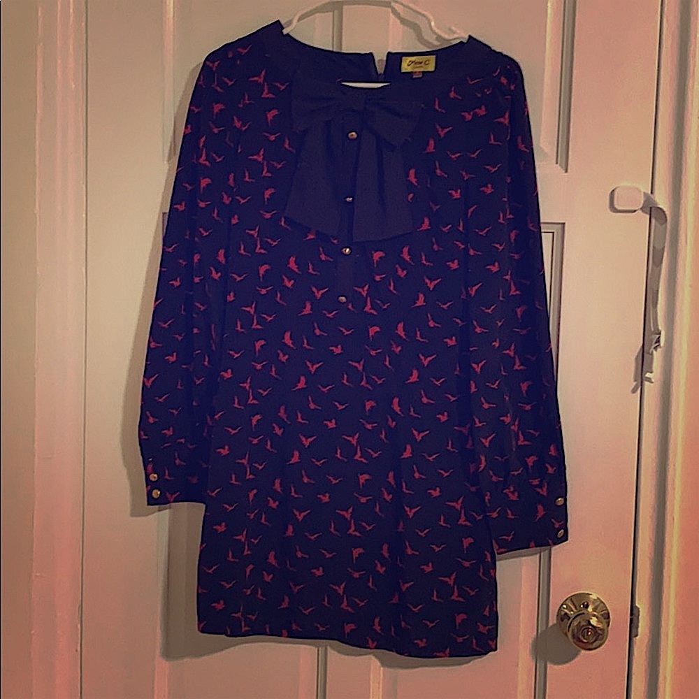 MAX C LONDON Vintage Style Dove Print Shift Dress